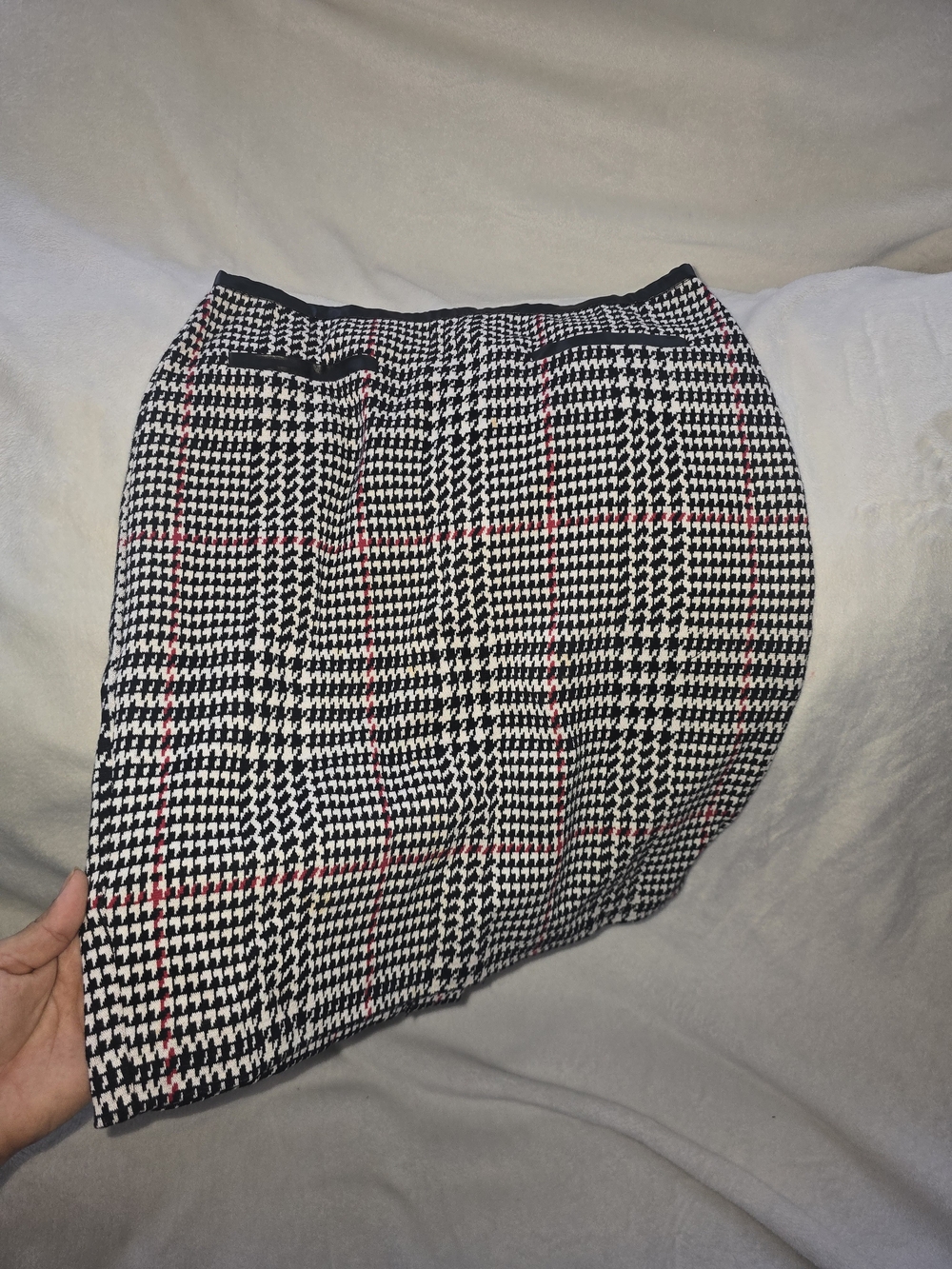 Talbots Black & White Houndstooth Pencil Skirt with Red Windowpane
